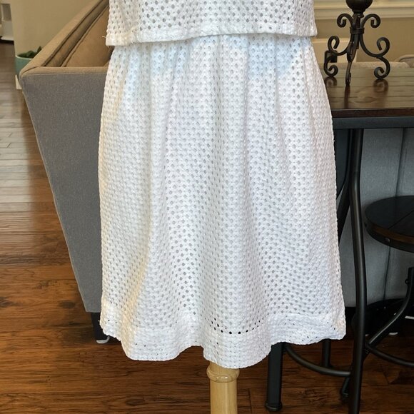 Ann Taylor Loft Dress Women's 6 White Eyelet Cotton Lined Sleeveless Adjustable - Picture 3 of 12